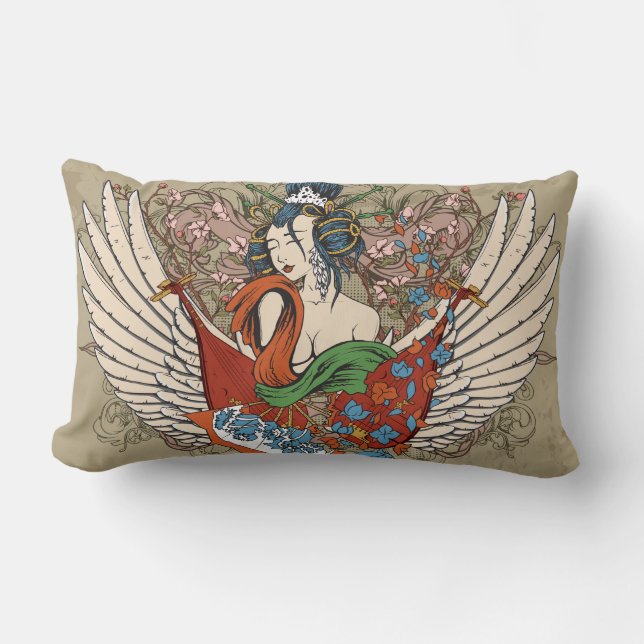 lovely japanese geisha girl angel vector art lumbar cushion (Front)
