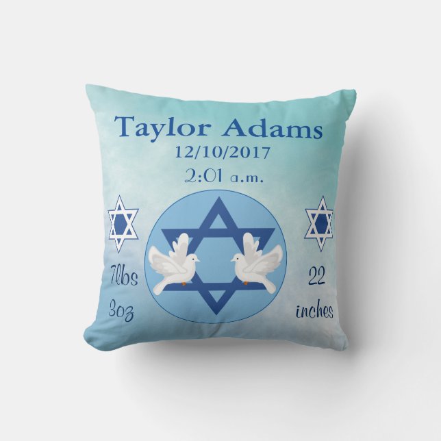 Lovely Jewish Blue and White Star of David Baby Cushion (Front)