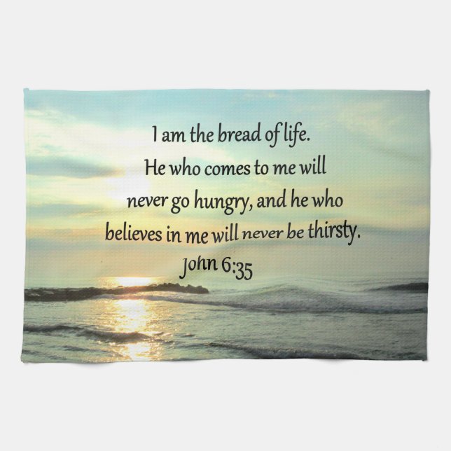LOVELY JOHN 6:35 SUNRISE PHOTO DESIGN TEA TOWEL (Horizontal)