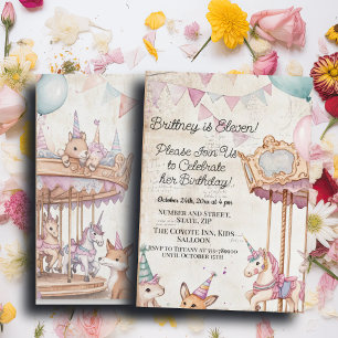 Lovely Journal Page w Animals 11th Birthday Party Invitation