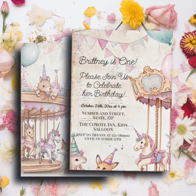 Lovely Journal Page w Animals 1st Birthday Party Invitation (Creator Uploaded)