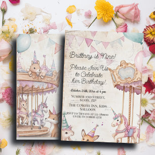 Lovely Journal Page w Animals 9th Birthday Party Invitation