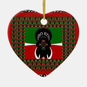 Lovely Kenyan Hearts flag Ceramic Tree Decoration