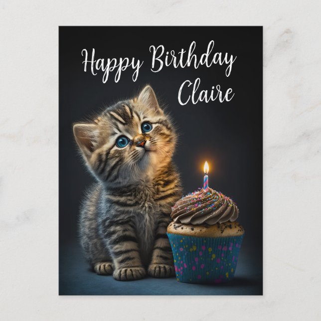 Lovely Kitten Wishing Happy Birthday, Customisable Postcard (Front)