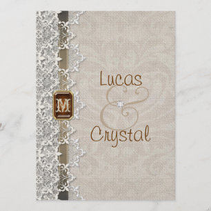 Lovely Lace & Burlap Chic Wedding Invitation