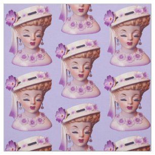 Lovely Lady Head Vase Purple Flowers 1960s Doll Fabric