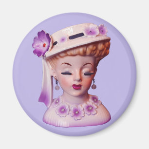 Lovely Lady Head Vase Purple Flowers 1960s Doll  Magnet