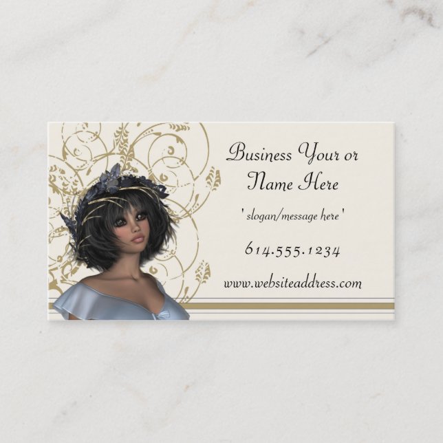 Lovely Lady in Blue Dress Decorated Business Cards (Front)