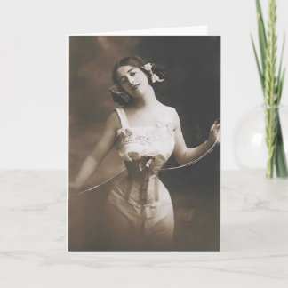 Lovely Lady in Corset Skinny Waist Greeting Card