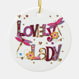 LOVELY LADY/MERRY CHRISTMAS ON OTHER SIDE CERAMIC ORNAMENT