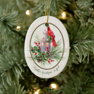 Lovely lantern with holly and cardinal Christmas  Ceramic Ornament