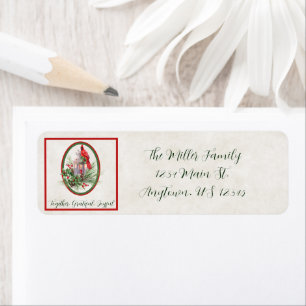 Lovely lantern with holly and cardinal Christmas H Return Address Label