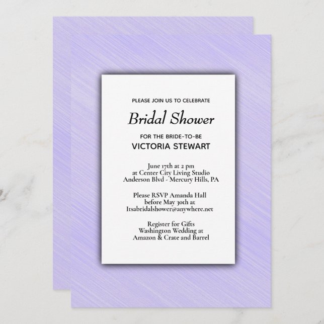 Lovely Lavender Bridal Shower Invitation (Front/Back)