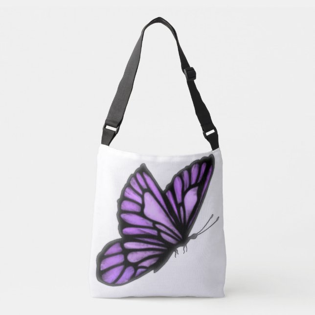 Lovely Lavender Butterfly Cross Body Tote Bag (Front)
