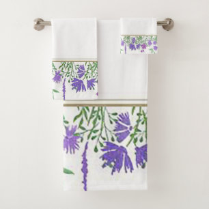 Lovely Lavender Patterned Design Bath Towel Set