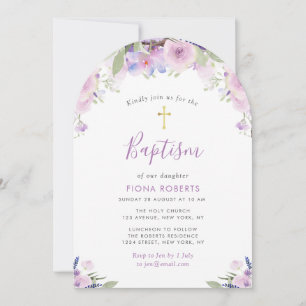 lovely lavender purple flowers baptism invitation