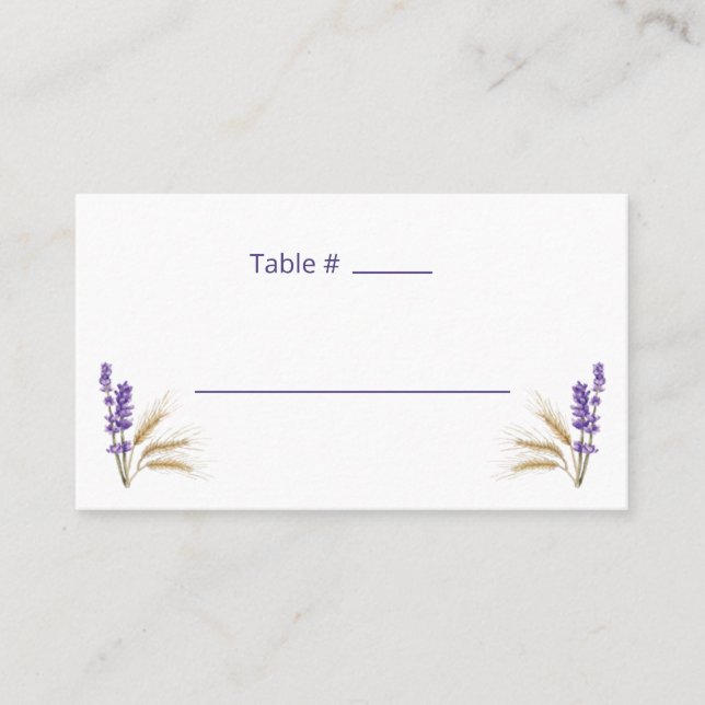 Lovely Lavender & Wheat Flat Place Card (Front)