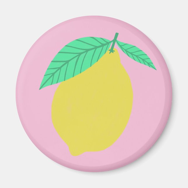 Lovely Lemon Citrus Fruity Fun on Pink Magnet (Front)
