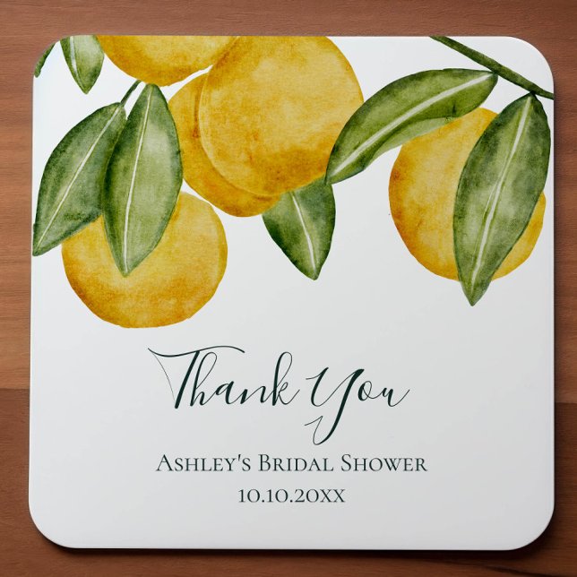 Lovely Lemon Watercolor Bridal Shower Thank You Square Sticker (Creator Uploaded)