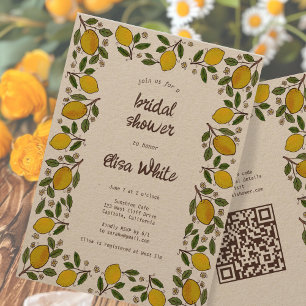 Lovely Lemons CUSTOM QR Code Kraft BRIDAL SHOWER Invitation