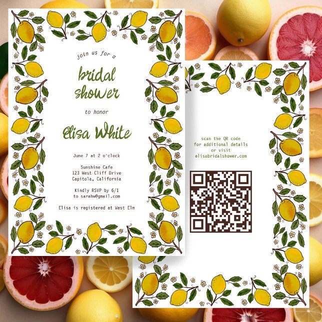 Lovely Lemons Cute CUSTOM QR Code BRIDAL SHOWER Invitation (Lovely Lemons Cute CUSTOM QR Code BRIDAL SHOWER Invitation
)