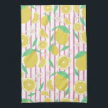 Lovely Lemons Flowers Lemonade Striped Pattern Tea Towel<br><div class="desc">Decorate your kitchen with this fun lemon dish towel. Makes a great housewarming or wedding gift! You can always add your own text. Let me know if you'd like something custom made. If you buy it, thank you! Be sure to share a pic on Instagram of it in action and...</div>