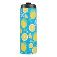 Lovely Lemons Leaves and Flowers Lemonade Blue