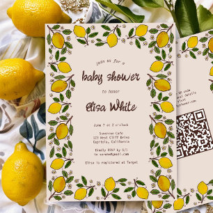 Lovely Lemons Rustic CUSTOM QR Code BABY SHOWER Invitation