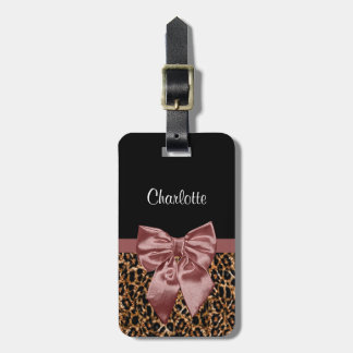 Lovely Leopard Print Elegant Brown Bow and Name Luggage Tag