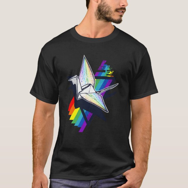 Lovely Lgbt Flag Paper Cranes Origami Rainbow Prid T-Shirt (Front)