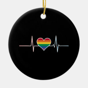 Lovely LGBT Gay Pride Heartbeat Lesbian Gays Love Ceramic Ornament