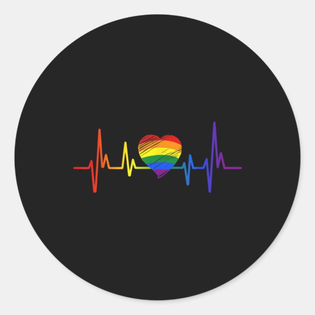 Lovely LGBT Gay Pride Heartbeat Lesbian Gays Love Classic Round Sticker (Front)