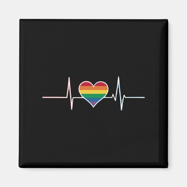 Lovely LGBT Gay Pride Heartbeat Lesbian Gays Love Magnet (Front)