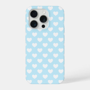 Lovely Light Blue Colour With Hearts iPhone 15 Pro Case