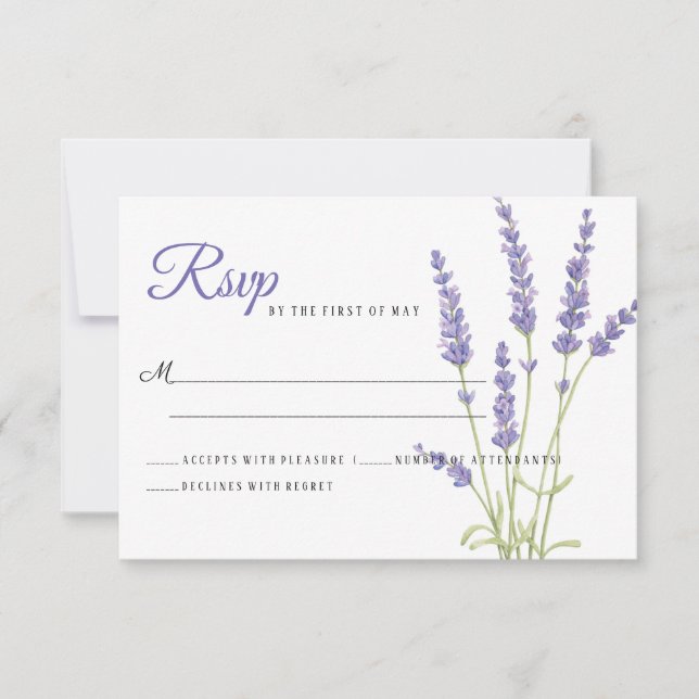 Lovely Light Purple Lavender Flowers Wedding RSVP (Front)