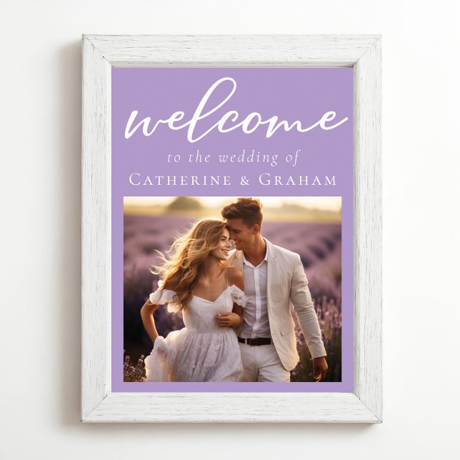 Lovely Lilac Purple Couple Photo Wedding Welcome Poster (Creator Uploaded)
