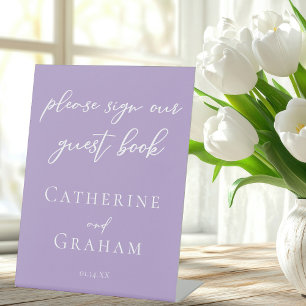 Lovely Lilac Purple Wedding Guest Book Pedestal Sign