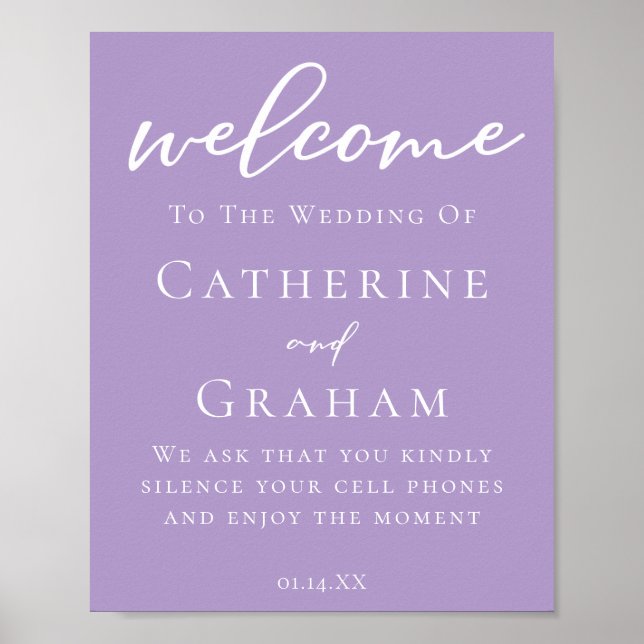 Lovely Lilac Purple White Personalised Wedding Poster (Front)