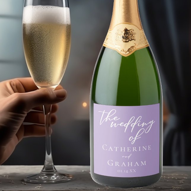 Lovely Lilac Purple White Personalised Wedding Sparkling Wine Label (Creator Uploaded)