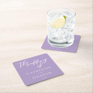 Lovely Lilac Purple White Personalised Wedding Square Paper Coaster