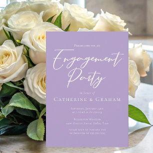 Lovely Lilac Purple White Script Engagement Party Invitation
