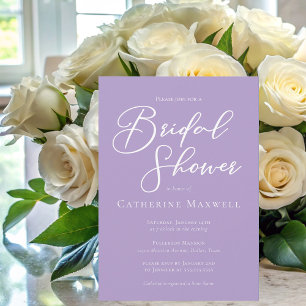 Lovely Lilac Purple White Typography Bridal Shower Invitation