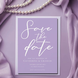 Lovely Lilac Purple White Typography Save The Date