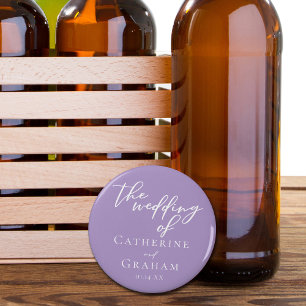 Lovely Lilac Purple White Typography Wedding Bottle Opener