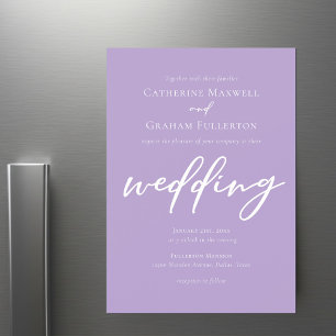 Lovely Lilac Purple White Typography Wedding Magnetic Invitation