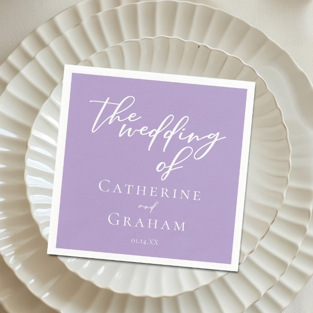Lovely Lilac Purple White Typography Wedding Napkin (Creator Uploaded)