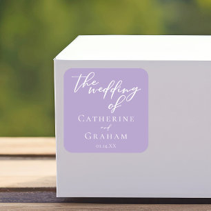 Lovely Lilac Purple White Typography Wedding Square Sticker