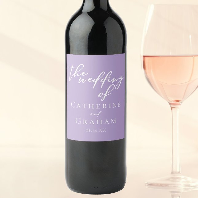 Lovely Lilac Purple White Typography Wedding Wine Label (Creator Uploaded)