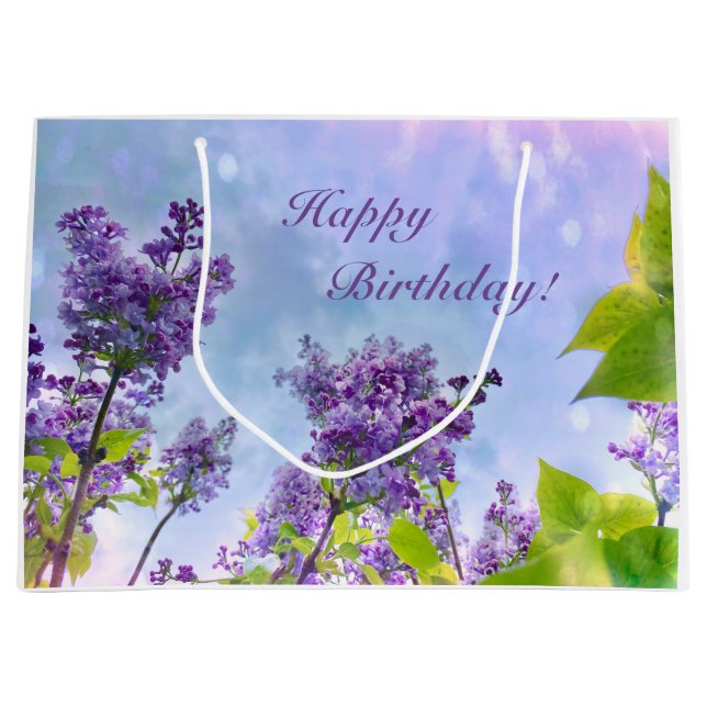 Lovely Lilacs Happy Birthday Large Gift Bag (Front)