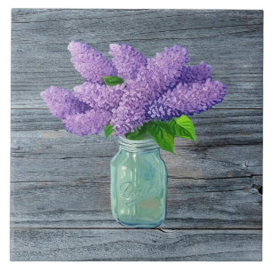 Lovely Lilacs  In Rustic Mason Jar Ceramic Tile